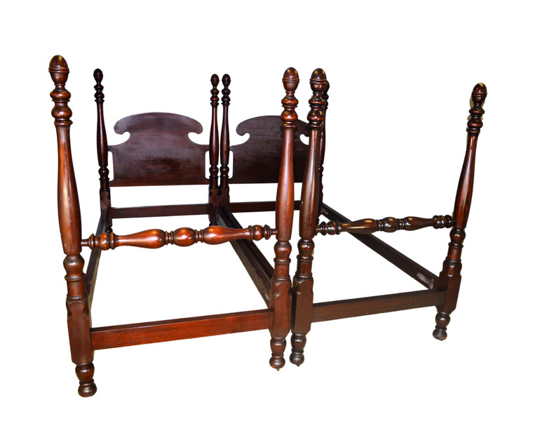 SOLD Antique Pair of Mahogany Twin Tall Poster Beds