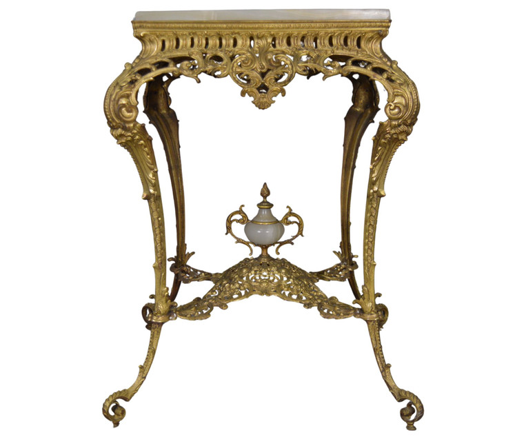 SOLD Monumental Pierce Carved Brass and Onyx Oversize Parlor Table – Rare