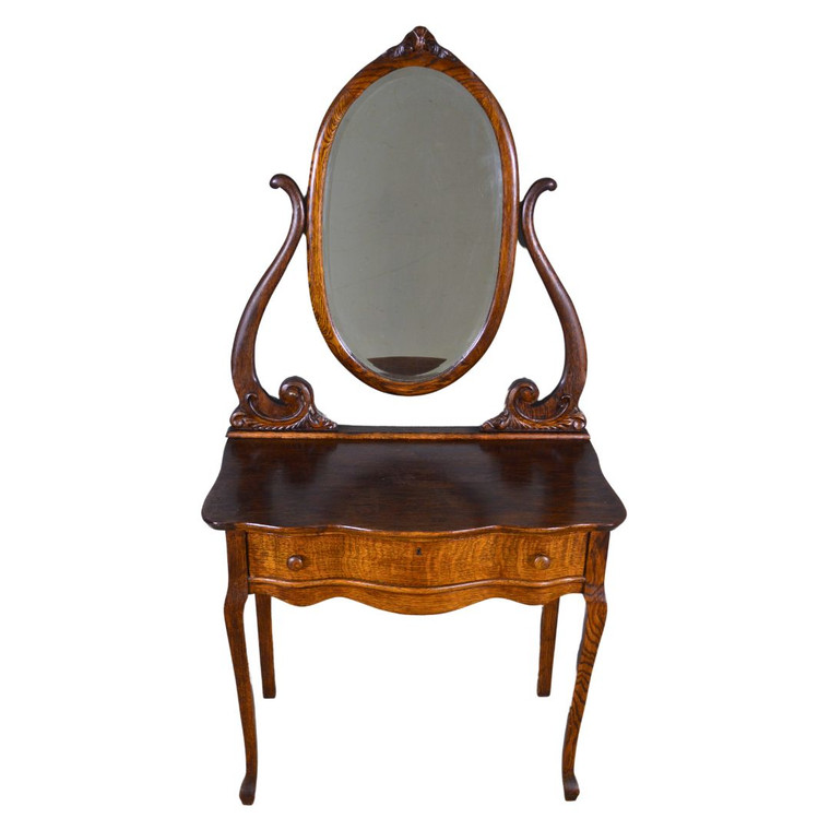 SOLD Antique Victorian Oak Bevel Glass Ladies Vanity Dressing Table