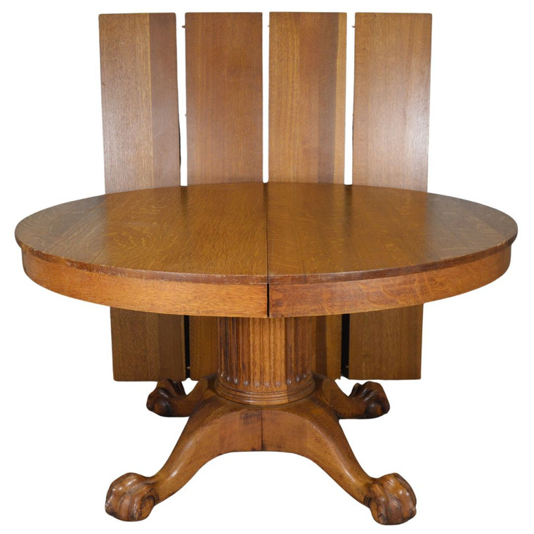 SOLD Antique Victorian Oak Ball and Claw Dining Table w/4 Leaves