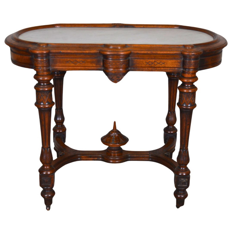 SOLD Antique Victorian Marble Top Wood Ring Writing Table
