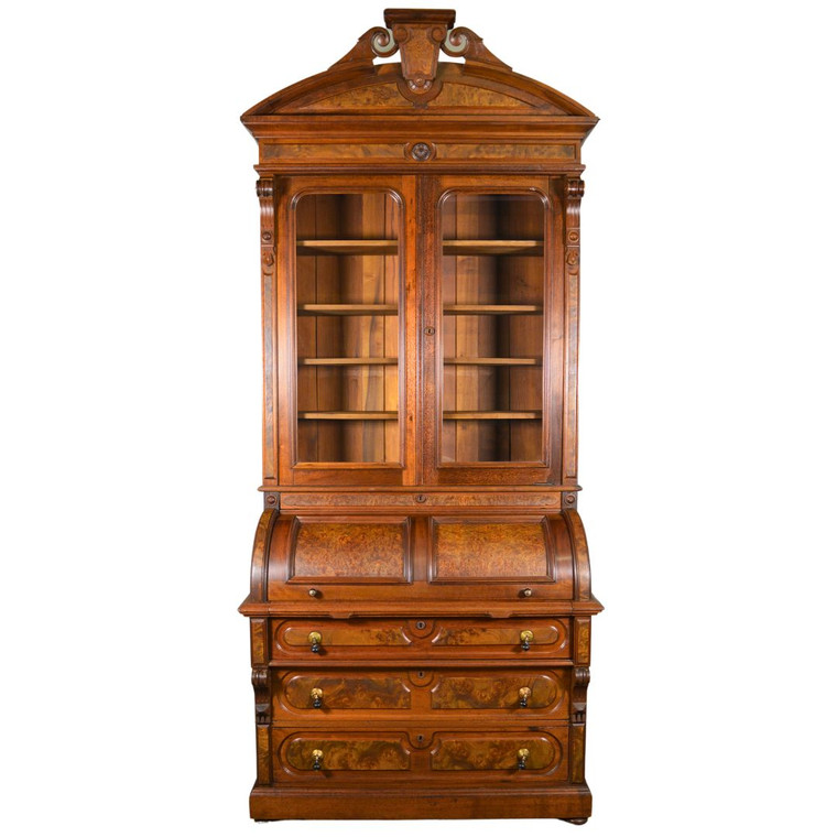 SOLD Antique Victorian Walnut Cylinder Secretary Desk – Extra Tall