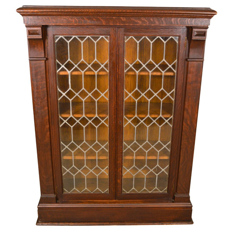 SOLD Antique Oak Leaded Door Bookcase