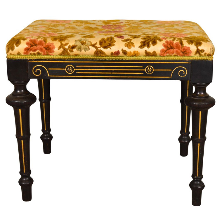 SOLD Antique Victorian Ebonized Incise Carved Bench