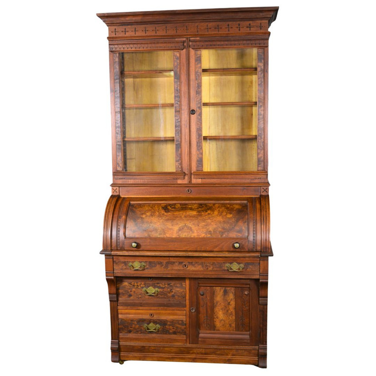 SOLD Antique Victorian Walnut Cylinder Secretary Desk