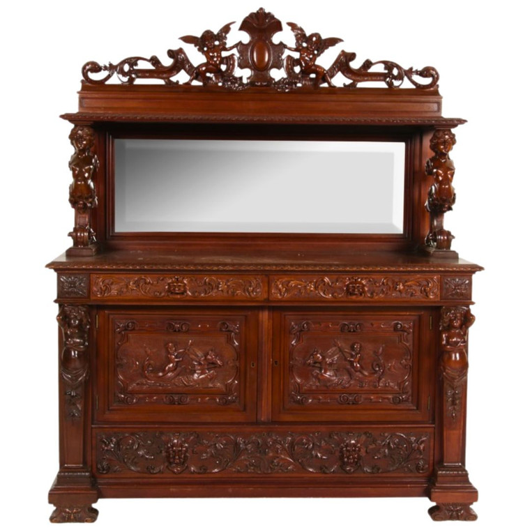 SOLD Antique Mahogany Carved Sideboard Buffet - Horner
