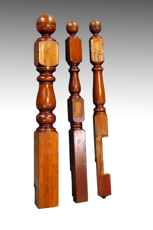 SOLD Antique Three Piece Newel Post and Banister Post Lot