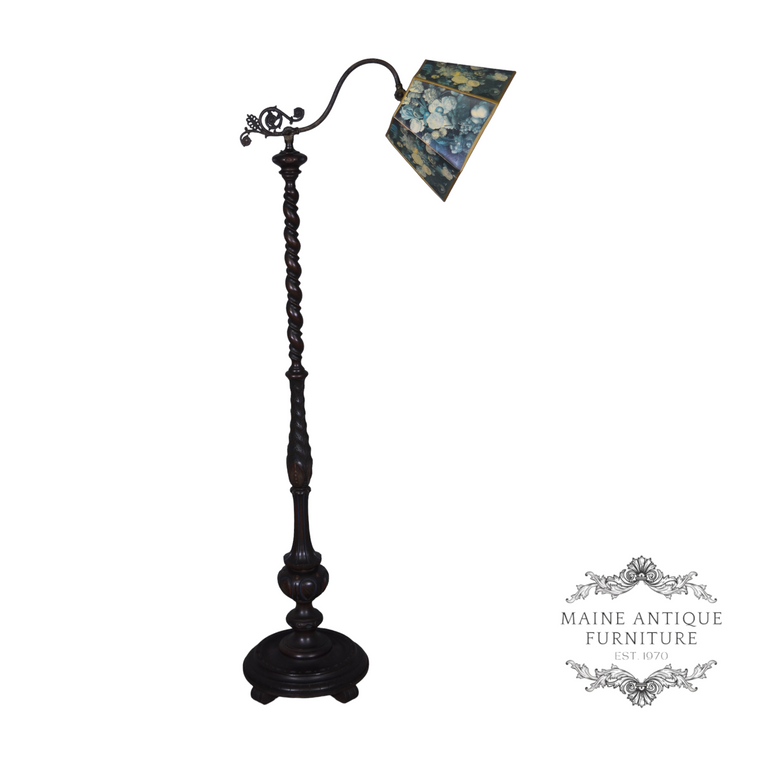 SOLD Antique Unusual Mahogany Barley Twist Acanthus Carved Pole Lamp