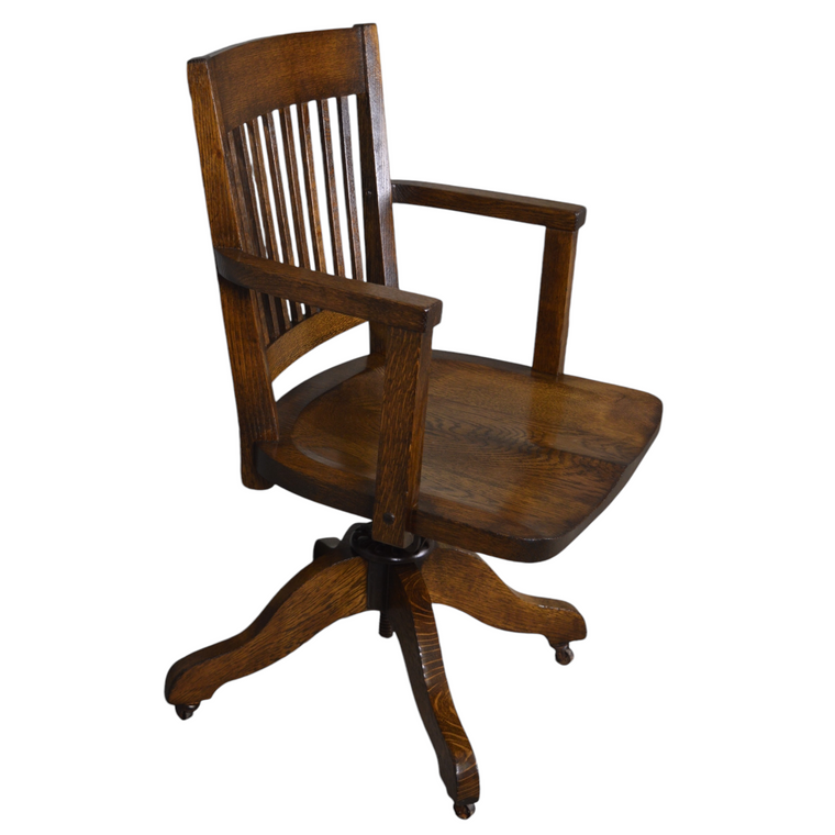 Antique Oak Swivel Tilt Office Chair - Bankers Lawyers Chair, 1930s, Refinished, #22226
