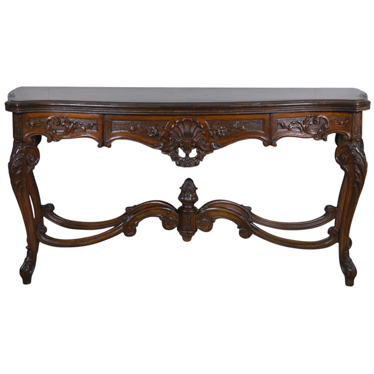 SOLD Antique Carved Walnut Hall Entrance Table with Flip Top French Victorian,