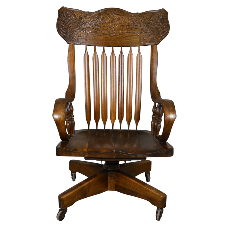 Antique Victorian Rolled Arm Oversize Press Back Office Chair Refinished, #22252