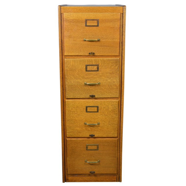 SOLD Antique Oak Four Drawer File Cabinet – 1900s, Refinished, Standard Size