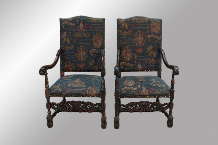 SOLD Antique Pair of Carved Throne Chairs