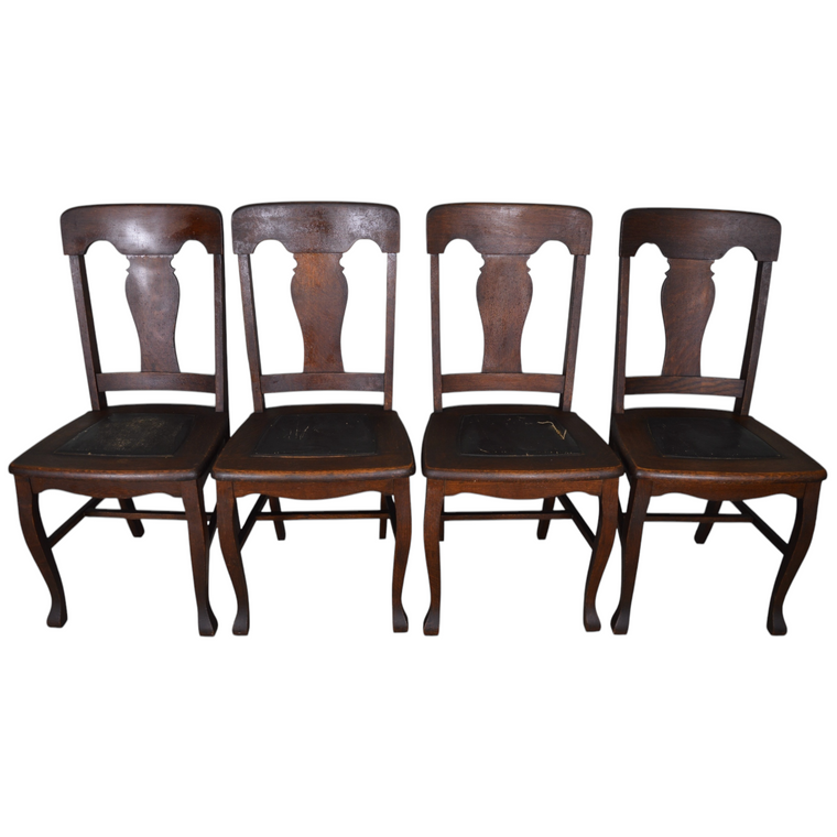 SOLD Antique Set of Four Oak Dining Chairs – Tiger Sawn, Early 1900s