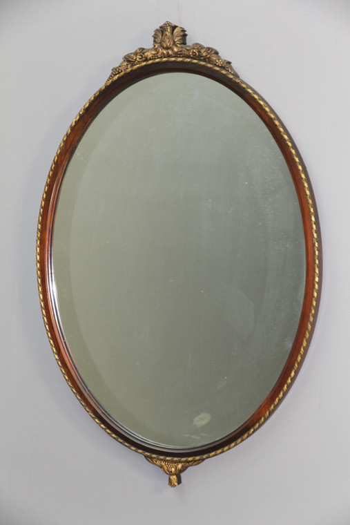 SOLD Antique Large Oval Carved Mahogany Wall Mirror