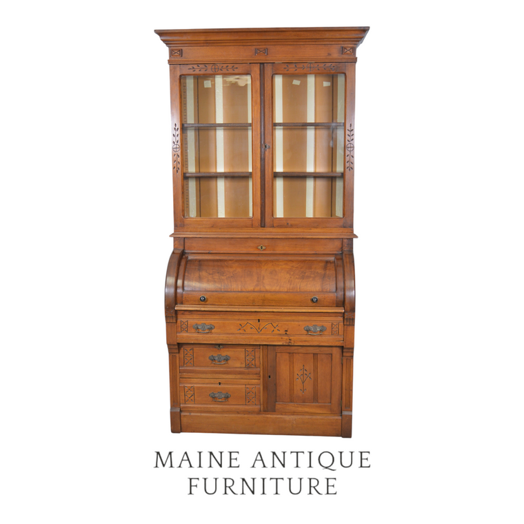 SOLD Antique Victorian Cylinder Secretary Desk – Cherry Wood, 1890s
