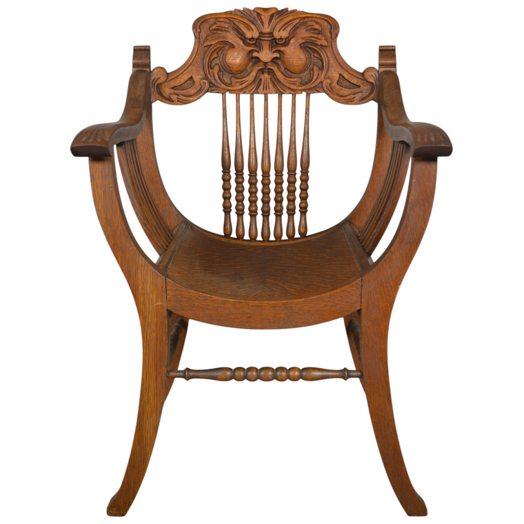 SOLD Antique Victorian Carved Armchair – North Wind Face, 1890s