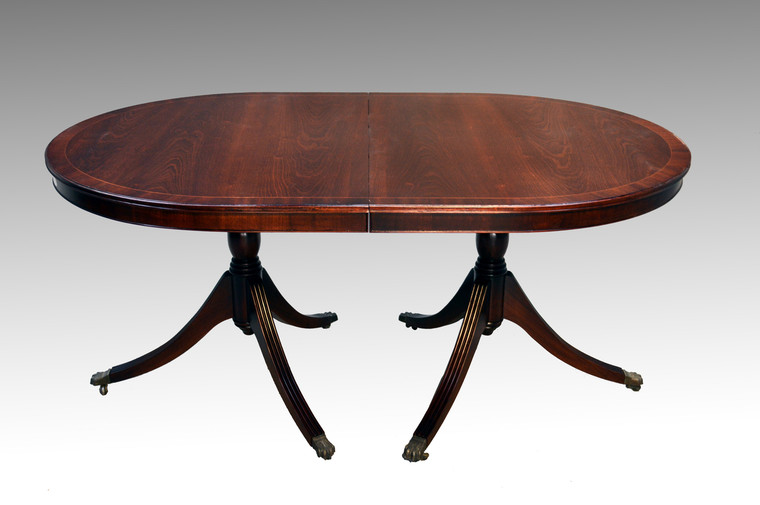 SOLD Mahogany Duncan Phyfe Oval Double Pedestal Dining Table 1950s