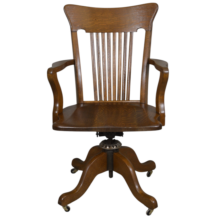 SOLD Antique Refinished Tiger Sawn Oak Swivel Office Chair