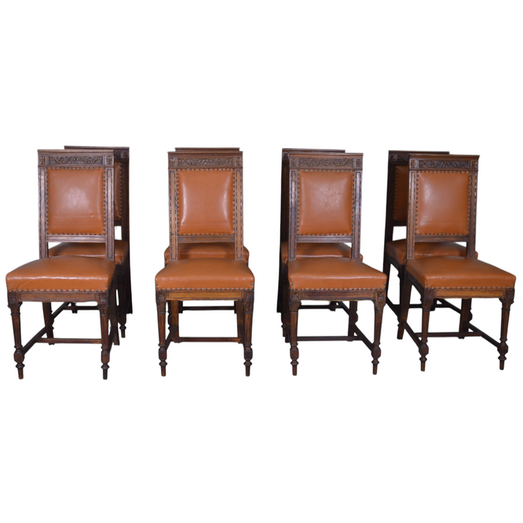Antique Set of 8 Oak Carved Dining Chairs – Eastlake Style #22246