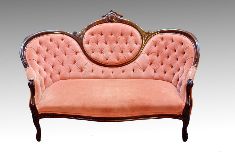 SOLD Antique Victorian Cameo Back Walnut Loveseat Sofa 1800s