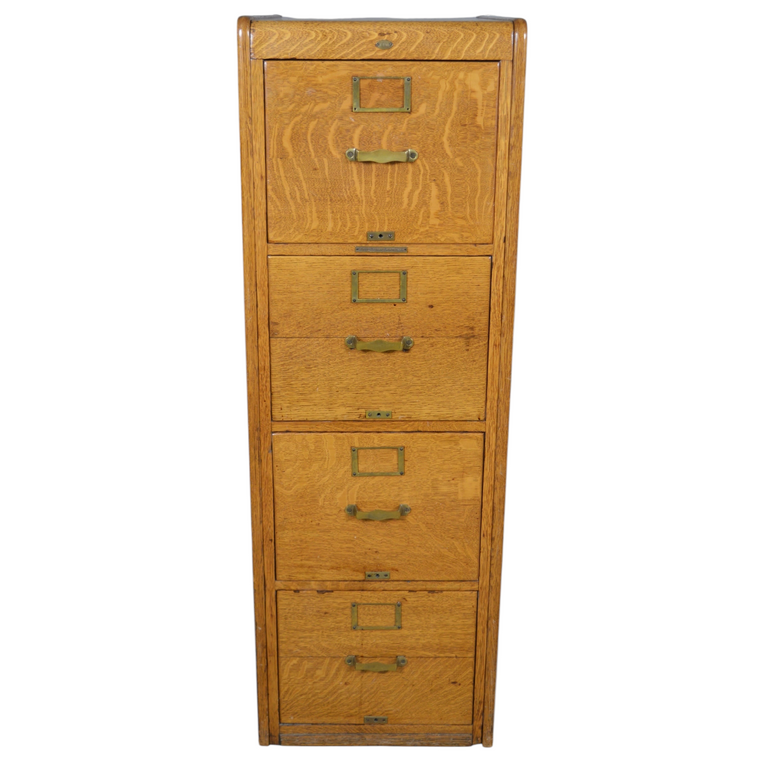 SOLD Antique Oak Four-Drawer File Cabinet, Tiger Sawn, Library Bureau