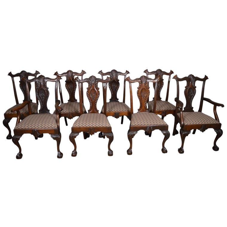 SOLD Antique Set of 8 Carved Mahogany Chippendale Dining Chairs, Ball & Claw
