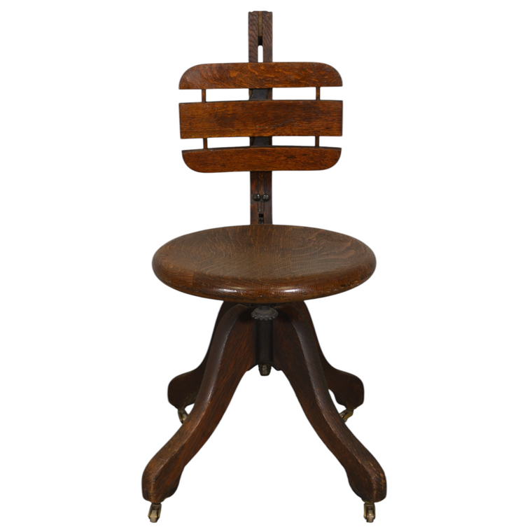 SOLD Antique Oak Telephone Operator Chair, Adjustable Seat & Back, 1900s