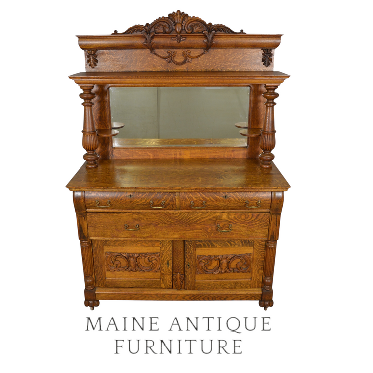 SOLD Antique Oak Victorian Sideboard, Carved Claw Feet, Tiger Sawn, 1890s
