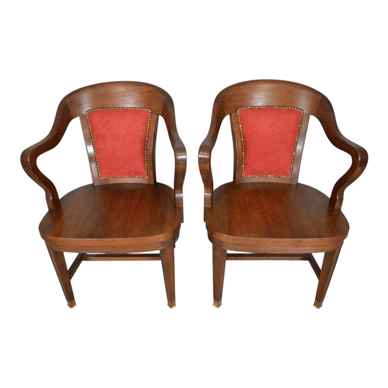 Antique Pair of Mahogany Lawyers Bankers Office Armchairs, Refinished #22396