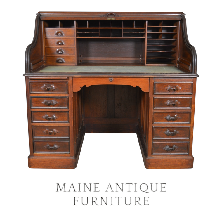 SOLD Antique Victorian Walnut Roll Top Desk – Original Finish 1880s
