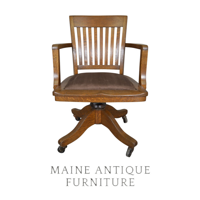 Antique Oak Lawyers / Bankers Swivel Tilt Office Chair 1910s #22416