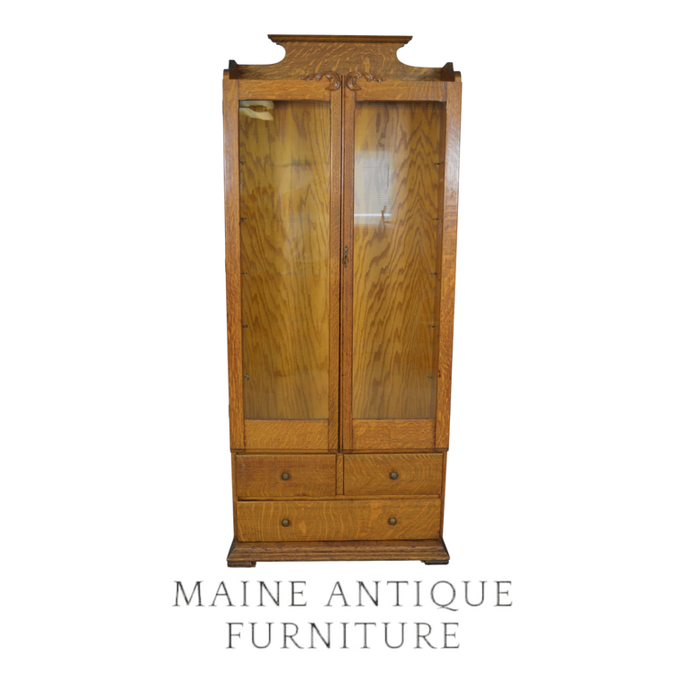 Antique Victorian Tiger Oak Two-Door Gun Cabinet or Bookcase - 1890s #22425