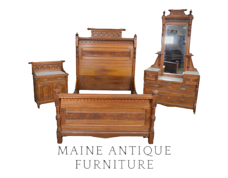 SOLD Antique Victorian 3-Piece Marble Top Bedroom Set – Full Size Bed
