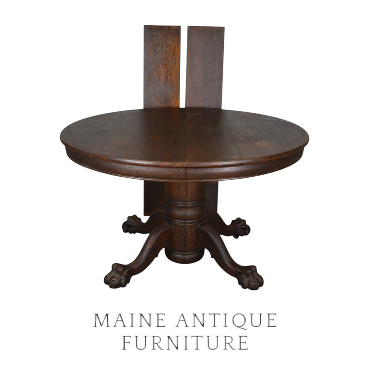 SOLD Antique Victorian Round Oak Claw Foot Dining Table with Leaves – 1890s