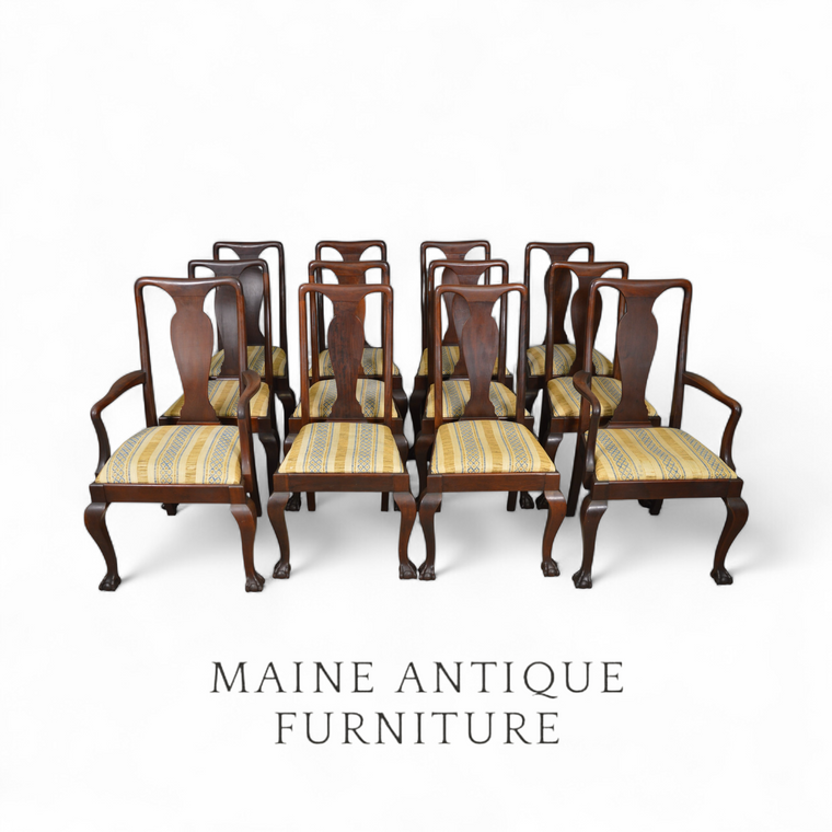 SOLD Set of 12 Mahogany Ball & Claw Dining Chairs, Geo. C. Flint Co. NYC