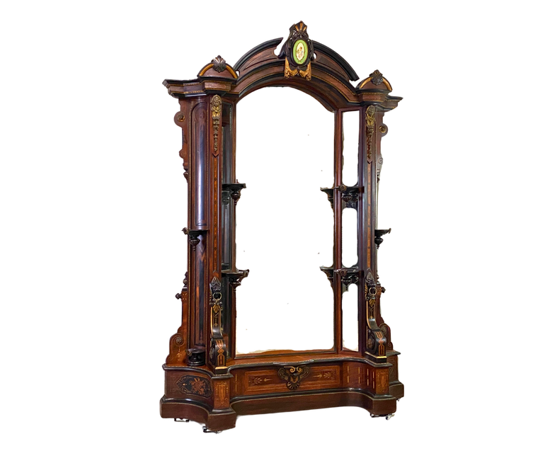 Antique Pier Mirror / Etagere by Pottier & Stymus – Inlaid Rosewood #22464