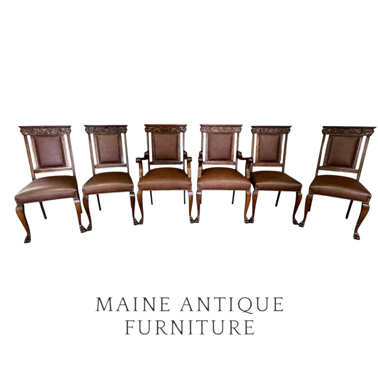 SOLD Set of 6 Antique Oak Dining Chairs, Claw Foot -Victorian Refinished