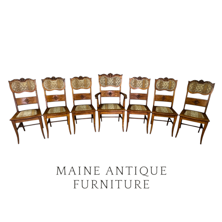 Set of 7 Victorian Oak Dining Chairs #22494