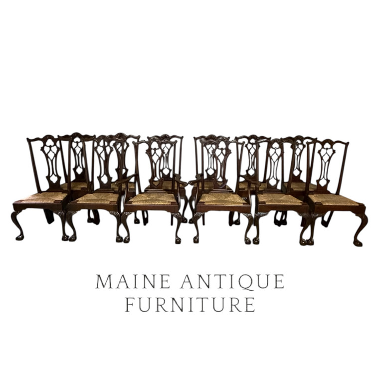 SOLD Set of 12 Mahogany Chippendale Dining Chairs, 2 Arm, 10 Side