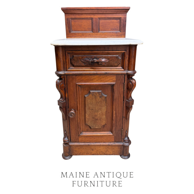 SOLD Victorian Marble Top Half Commode – Walnut with Backsplash - 1880s