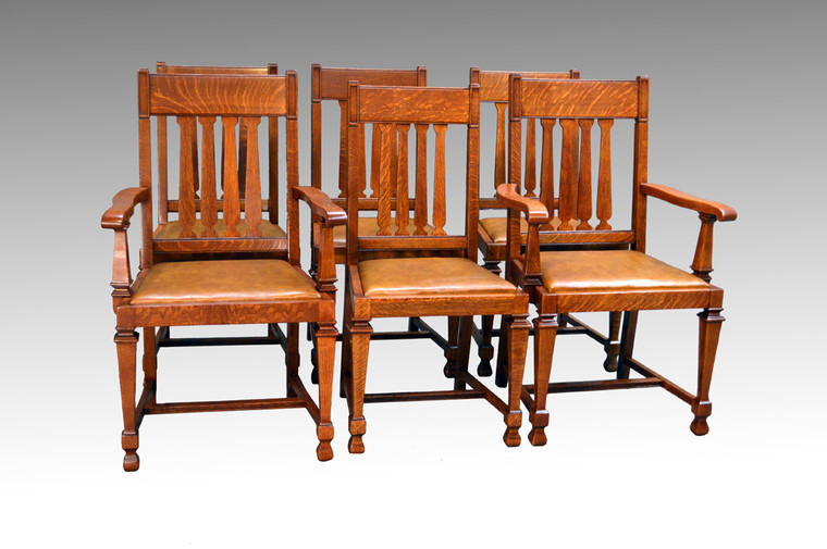SOLD Antique Set of 6 Oak Dining Chairs by R.J. Horner