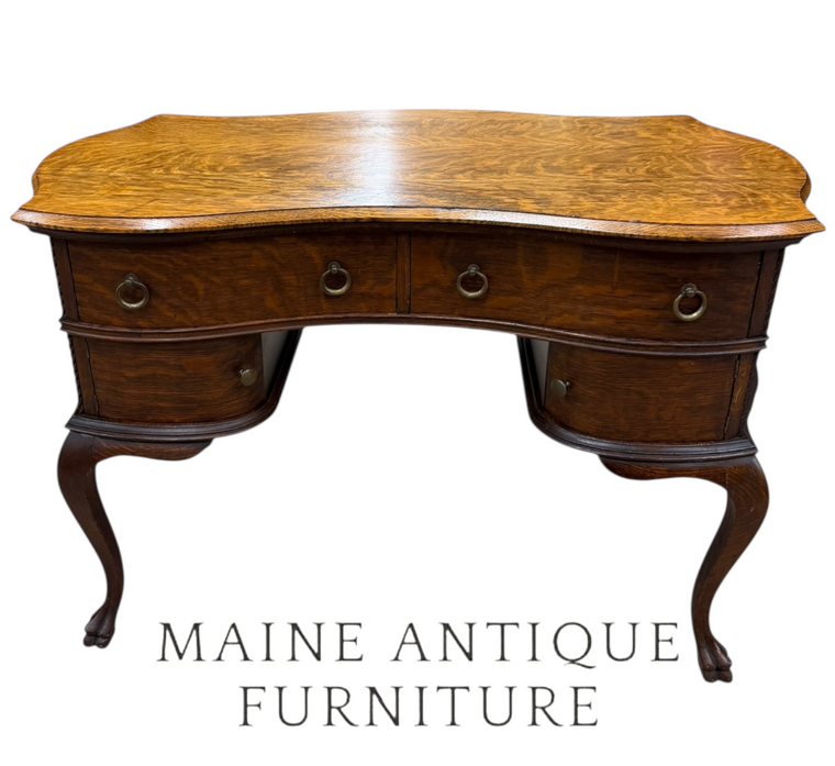 Antique Victorian Folk Flat Top Kidney Desk with Side Cabinets – 1910s #22546