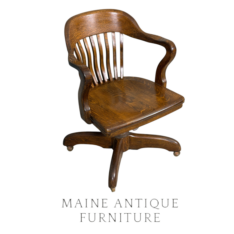 Antique Tiger Oak Lawyer / Banker Swivel Office Chair - Adjustable Height #22610