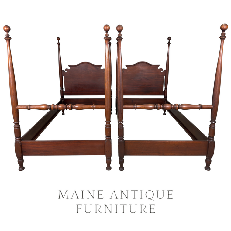 Pair of Antique Mahogany Twin Poster Beds – Matching Beds– c.1920s #22507