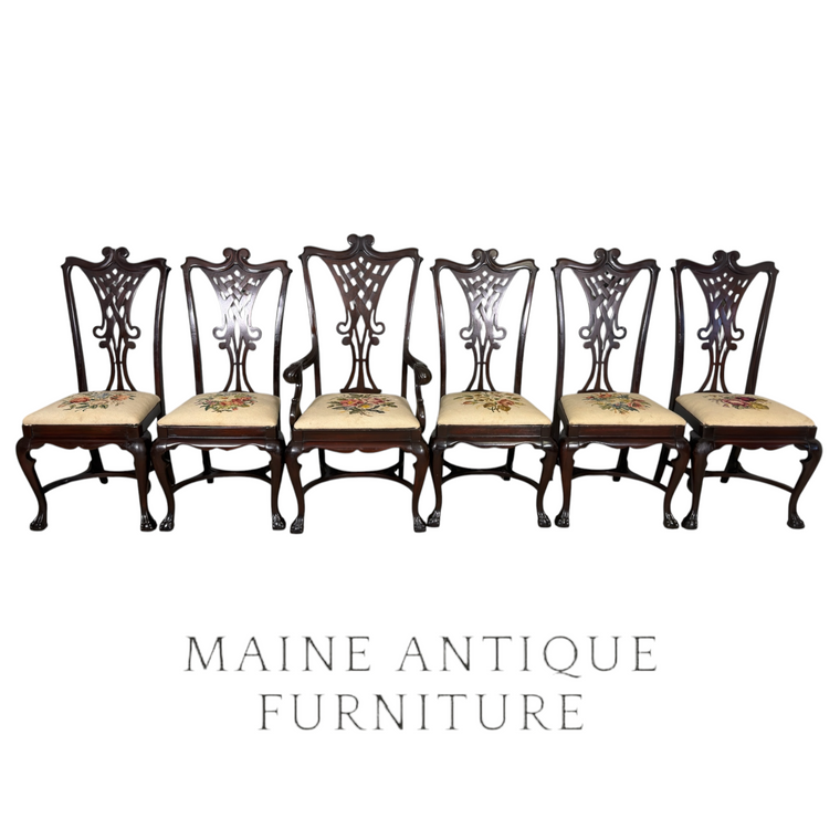 Antique Mahogany Dining Chairs – Set of 6 – Needlepoint Seats  – c.1880 #22521