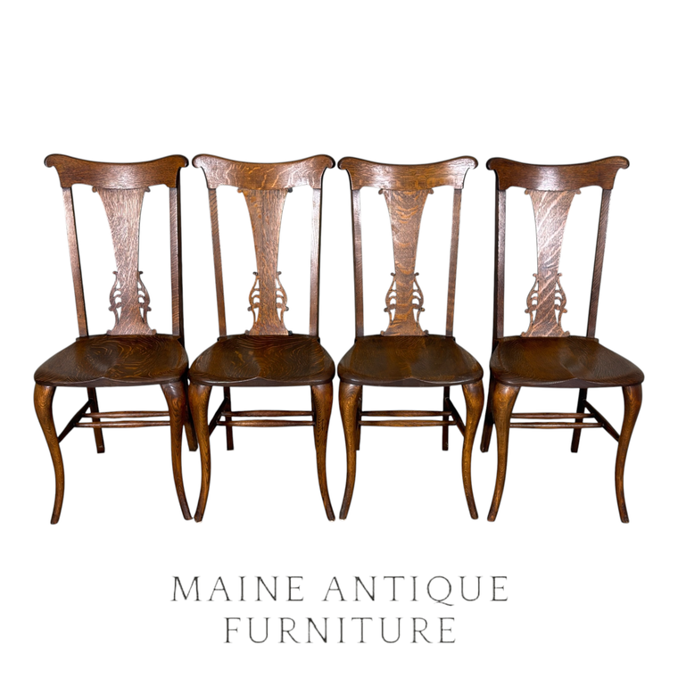 Set of Four Antique Tiger Oak Side Chairs, c.1900 #22565