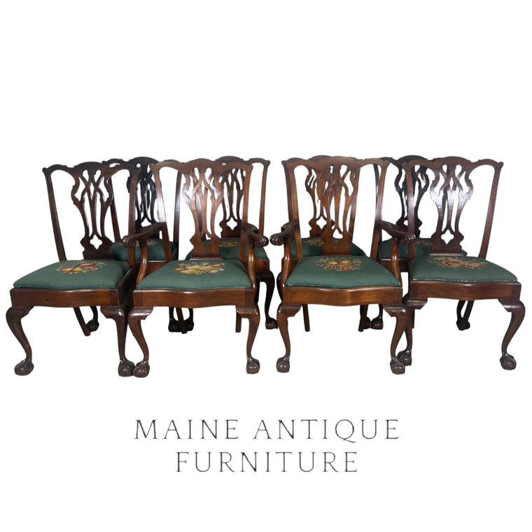 Set of 8 Antique Mahogany Ball & Claw Dining Chairs – 2 Armchairs #22567