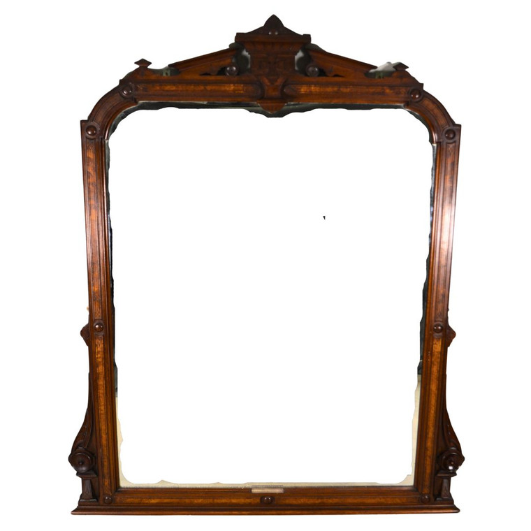 Antique Large Victorian Burl Walnut Mantle Mirror #22576