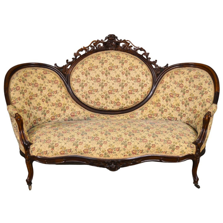 Antique Victorian Hand Carved Cameo Sofa #22586